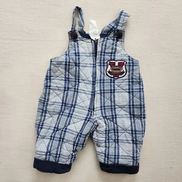 Vintage Football Plaid Quilted Overalls 0-3 months - Picture 1 of 6